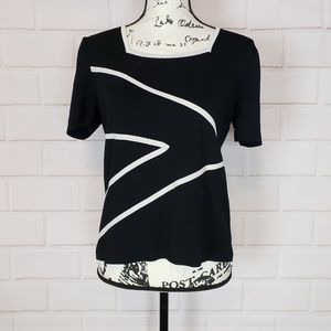 Cable & Gauge Petites Black White Blouse Size L